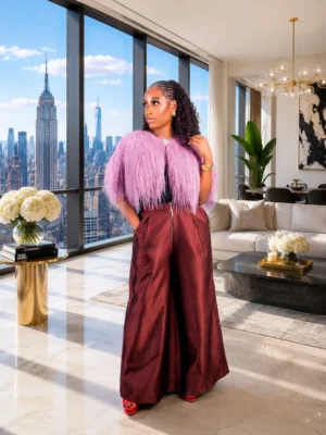 blush pink cape/ deep burgundy pant ( limited edition)